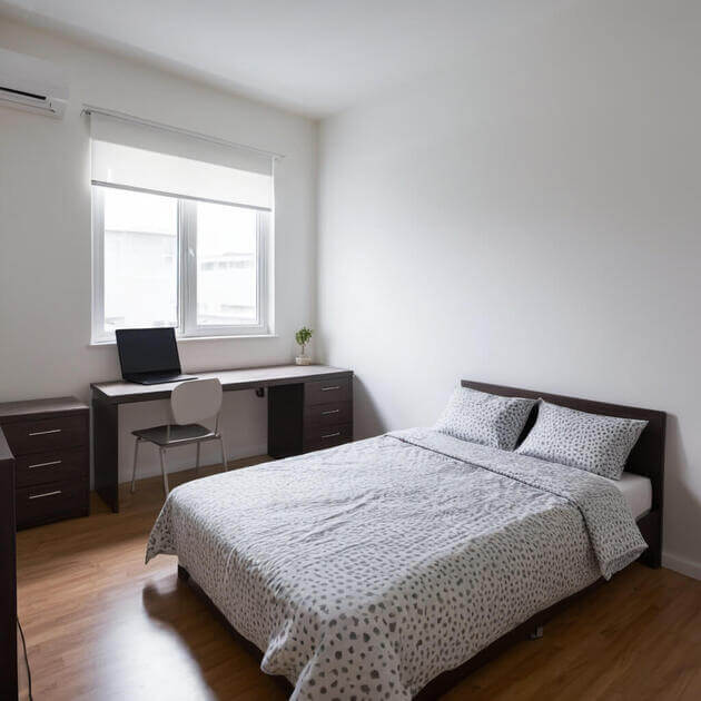 Tips for tenants looking for their perfect home, a cozy bedroom featuring a bed, desk, and window.