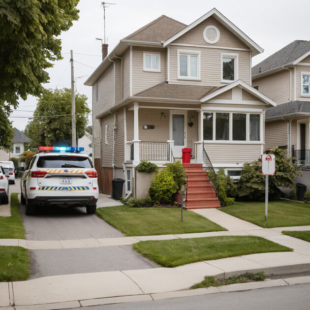 A police vehicle stationed in front of a residence, highlighting efforts to ensure neighborhood security.