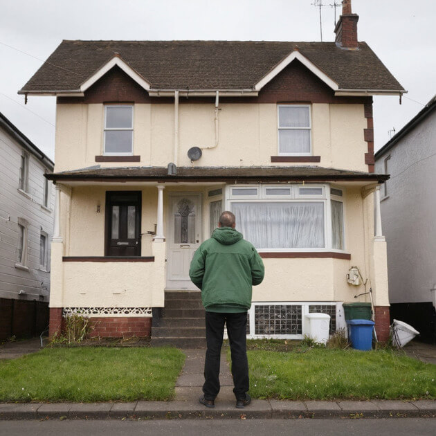 A man stands before a house, illustrating the key concepts of being a successful landlord in Landlord 101.