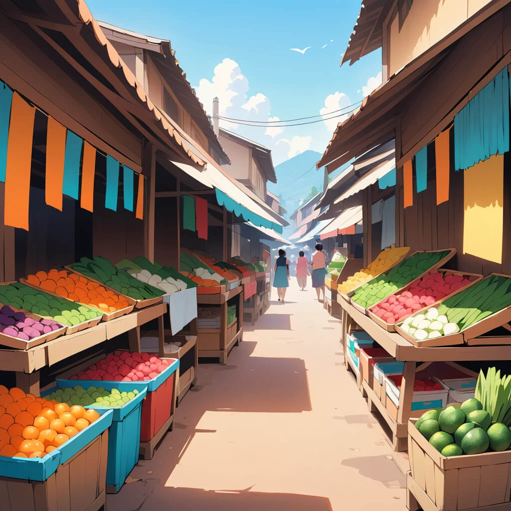 A vibrant local fruit market showcasing a variety of fresh fruits and vegetables for affordable, wholesome food options.