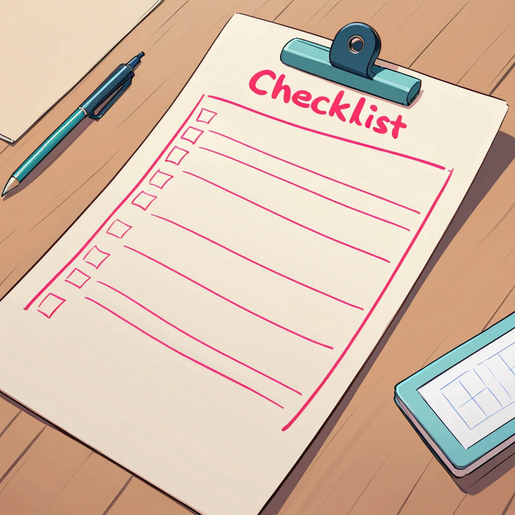 Desk scene featuring a checklist, pen, and smartphone, considering key factors in choosing personal insurance coverage.
