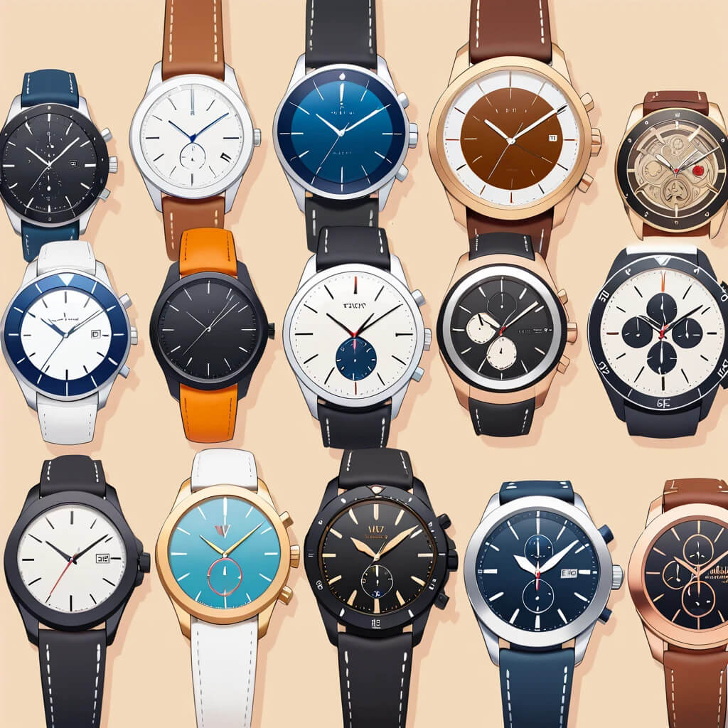A collection of various men's watches displayed on a beige background, highlighting styles for finding the perfect watch.