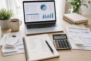 A step-by-step guide illustrating budgeting for monthly bills in a business startup context.